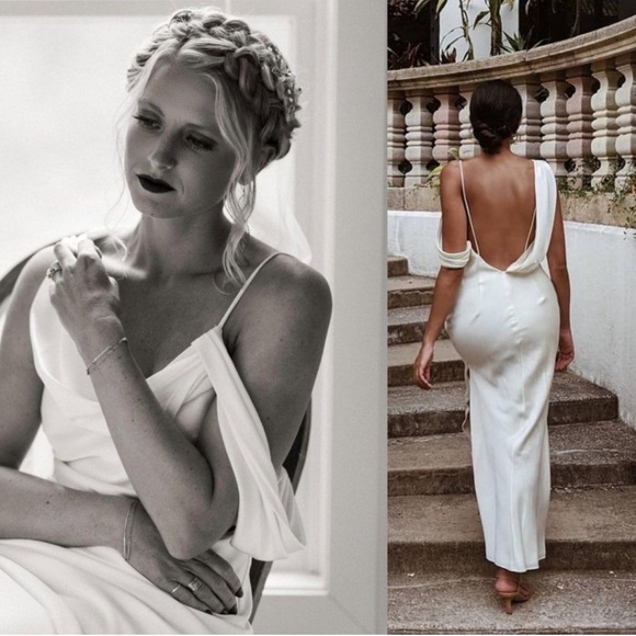 Fame & Partners Francois Drape Gown Maxi Dress in White Size 4 - Picture 2 of 15